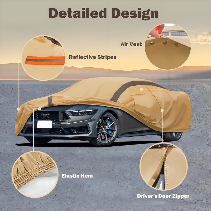 FSGRICH Mustang Car Cover Waterproof All Weather Compatible with Mustang 2007-2024 GT Cobra Shelby Bullitt, Outdoor Anti-UV Sun Rain Protection Full Exterior Cover - Image 2